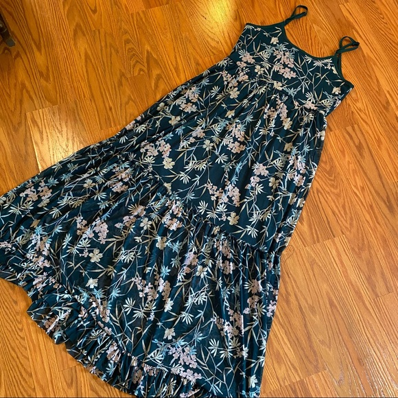 Emerald Floral Mesh Gown Half Slip Dress Size Medium Sleeveless Midi Maxi Dress - Picture 11 of 13